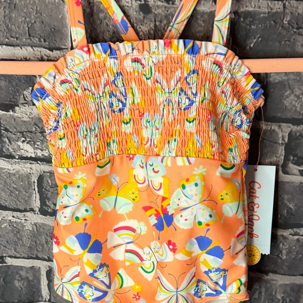 Cat & Jack Orange Butterfly Print One Piece Swimsuit